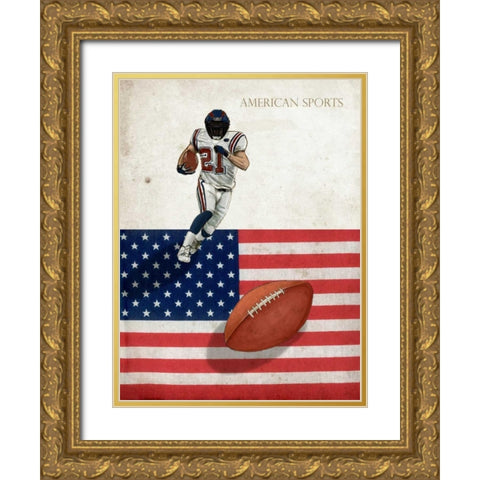 American Sports-Football 1 Gold Ornate Wood Framed Art Print with Double Matting by GraphINC Studio