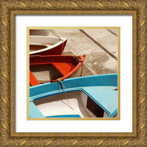 Colorful Boats Gold Ornate Wood Framed Art Print with Double Matting by PhotoINC Studio