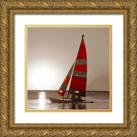 Sailboat Sunset Gold Ornate Wood Framed Art Print with Double Matting by PhotoINC Studio