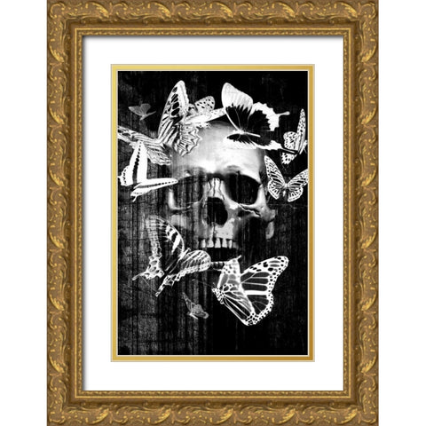 Skull Butterfly Crown Gold Ornate Wood Framed Art Print with Double Matting by GraphINC