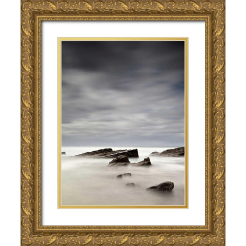 Rocks in Mist Gold Ornate Wood Framed Art Print with Double Matting by PhotoINC Studio