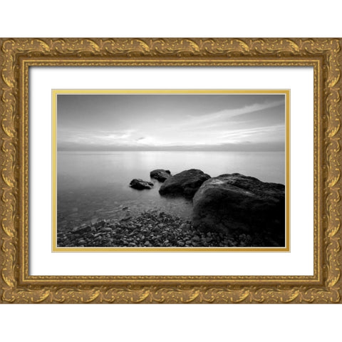 Rocks on Beach Gold Ornate Wood Framed Art Print with Double Matting by PhotoINC Studio