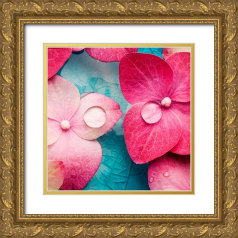 Pink Flowers Gold Ornate Wood Framed Art Print with Double Matting by PhotoINC Studio