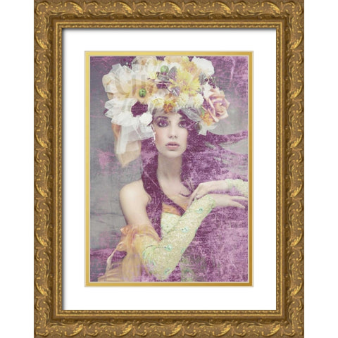 Flower Lady Gold Ornate Wood Framed Art Print with Double Matting by GraphINC