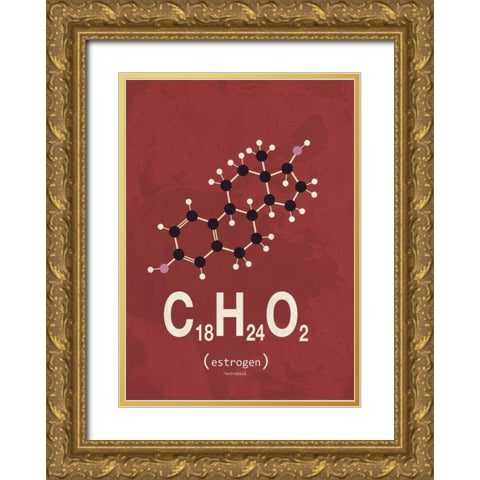 Molecule Estrogene Gold Ornate Wood Framed Art Print with Double Matting by TypeLike