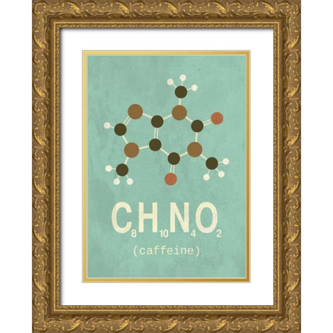 Molecule Caffeine Gold Ornate Wood Framed Art Print with Double Matting by TypeLike