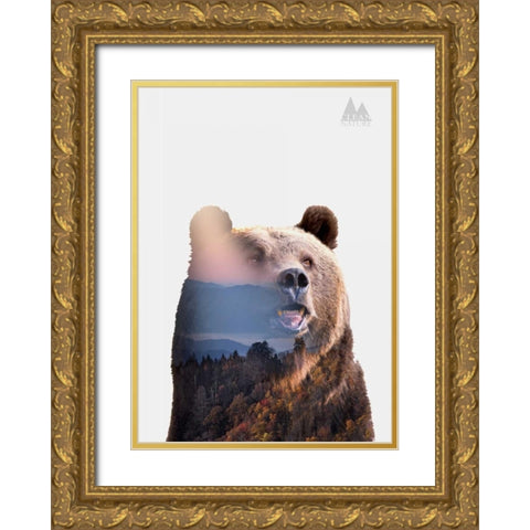 Bear Gold Ornate Wood Framed Art Print with Double Matting by Clean Nature