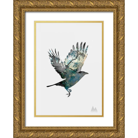 Bird Gold Ornate Wood Framed Art Print with Double Matting by Clean Nature