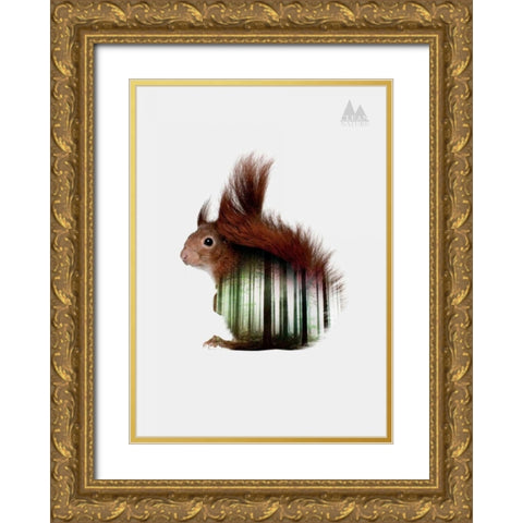 Squirrel Gold Ornate Wood Framed Art Print with Double Matting by Clean Nature