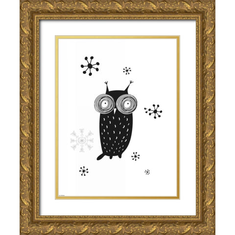 Owl I Gold Ornate Wood Framed Art Print with Double Matting by GraphINC