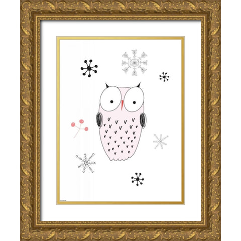 Owl III Gold Ornate Wood Framed Art Print with Double Matting by GraphINC