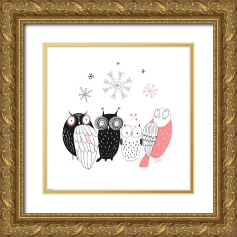 Owl IV Gold Ornate Wood Framed Art Print with Double Matting by GraphINC