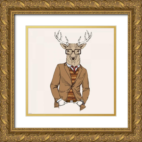 Deer-man 1 Gold Ornate Wood Framed Art Print with Double Matting by GraphINC
