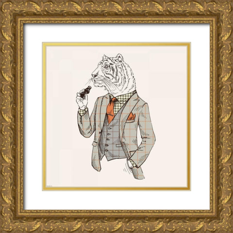 Tiger-man Gold Ornate Wood Framed Art Print with Double Matting by GraphINC