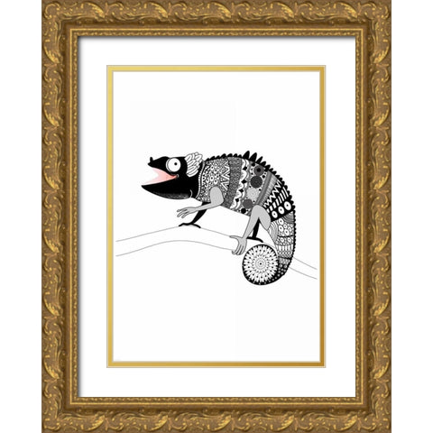 Gecko Gold Ornate Wood Framed Art Print with Double Matting by GraphINC
