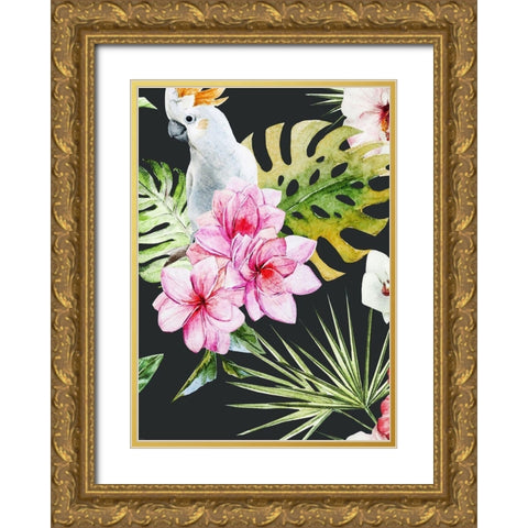 Cockatoo Dark Gold Ornate Wood Framed Art Print with Double Matting by Incado