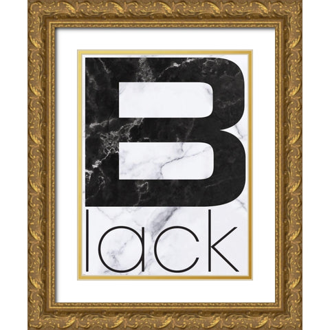 Black Marble Gold Ornate Wood Framed Art Print with Double Matting by TypeLike