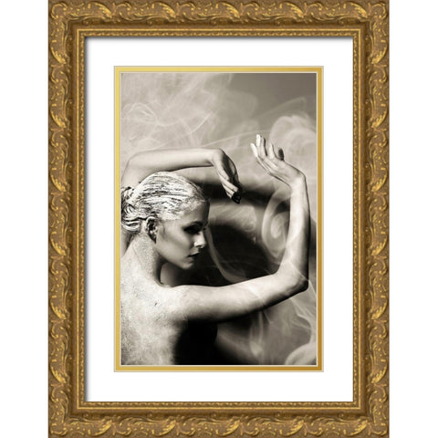 Dancer Statue Gold Ornate Wood Framed Art Print with Double Matting by Incado