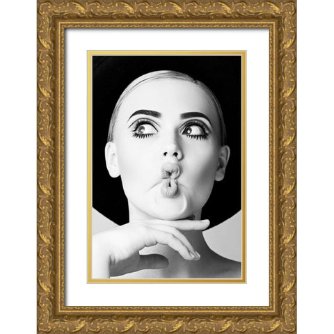 Fish Face Glamour Gold Ornate Wood Framed Art Print with Double Matting by Incado