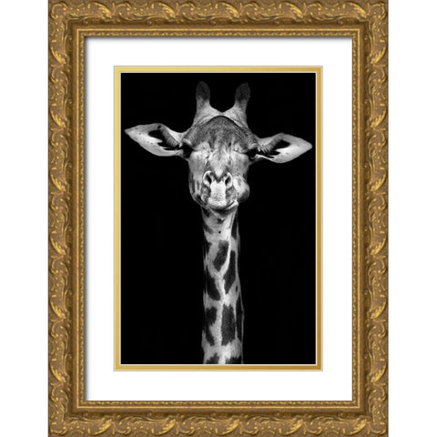 Giraffe Gold Ornate Wood Framed Art Print with Double Matting by Incado