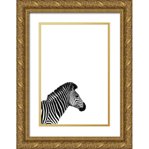 Zebra 2 Gold Ornate Wood Framed Art Print with Double Matting by Incado