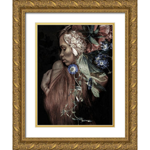 Botanical Woman No. 1 Gold Ornate Wood Framed Art Print with Double Matting by Incado
