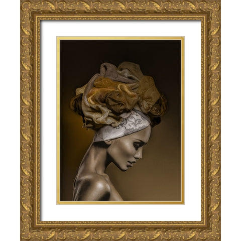 Woman in Thought, Gold Gold Ornate Wood Framed Art Print with Double Matting by Incado