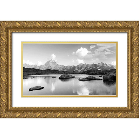 Mountain lake Gold Ornate Wood Framed Art Print with Double Matting by PhotoINC Studio