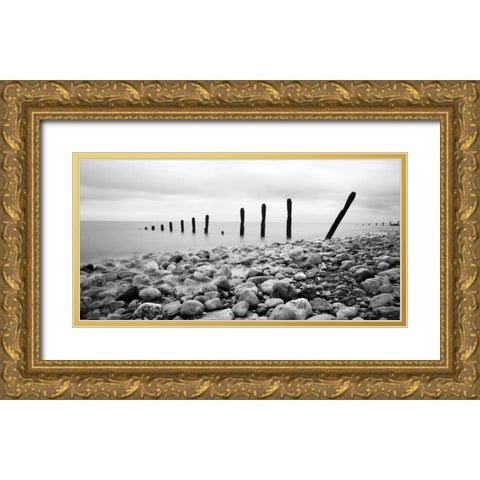 Beach Pebbles Gold Ornate Wood Framed Art Print with Double Matting by PhotoINC Studio