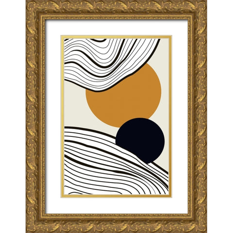 Sun and Moon Rise Gold Ornate Wood Framed Art Print with Double Matting by Incado
