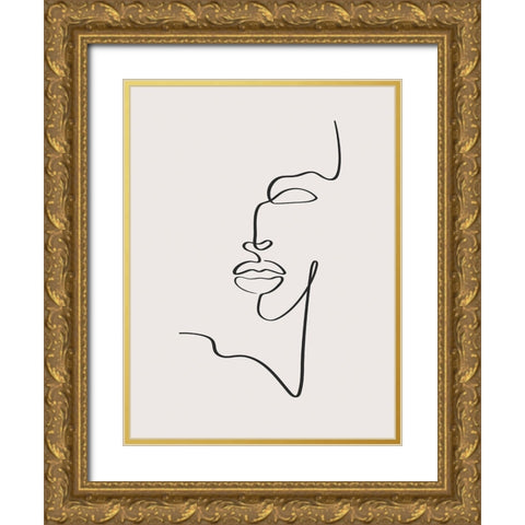 Female Face Gold Ornate Wood Framed Art Print with Double Matting by Incado
