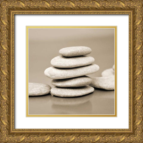 Zen Pebbles Gold Ornate Wood Framed Art Print with Double Matting by PhotoINC Studio