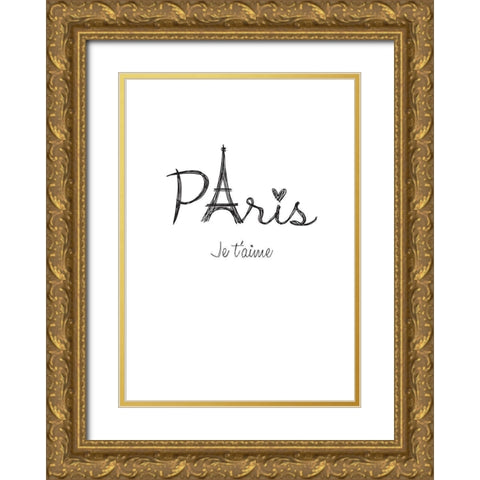 Je ta aime Gold Ornate Wood Framed Art Print with Double Matting by TypeLike