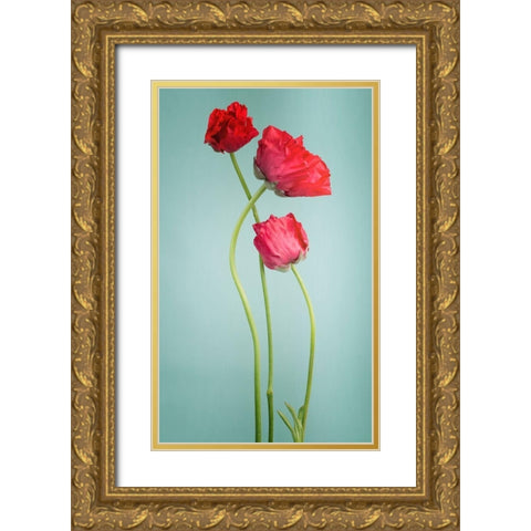 Blue poppy Gold Ornate Wood Framed Art Print with Double Matting by PhotoINC Studio