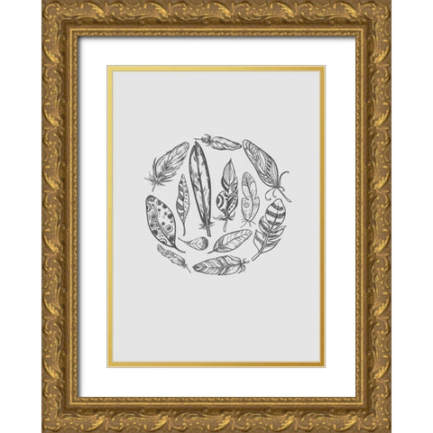 Feather Circle Gold Ornate Wood Framed Art Print with Double Matting by Incado
