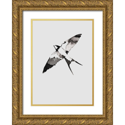 Flying Bird III Gold Ornate Wood Framed Art Print with Double Matting by Incado