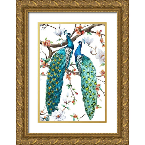 Paradis Birds I Gold Ornate Wood Framed Art Print with Double Matting by Incado