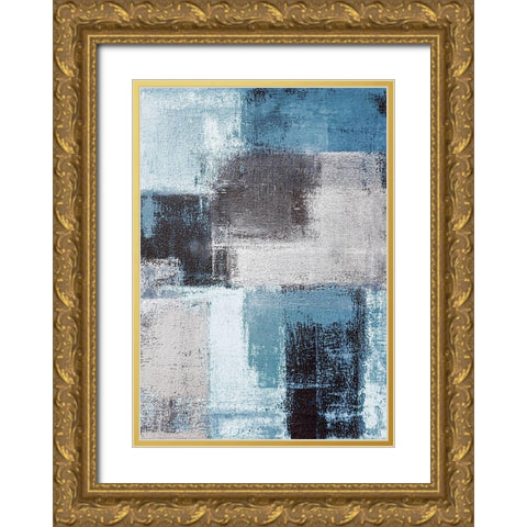 Abstract Blue III Gold Ornate Wood Framed Art Print with Double Matting by Incado