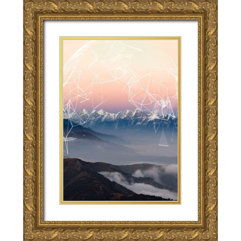 Geo Mountain Gold Ornate Wood Framed Art Print with Double Matting by GeoMania