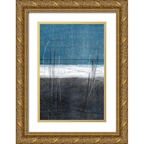 Blue Gray Grass Gold Ornate Wood Framed Art Print with Double Matting by Incado