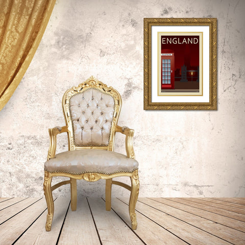 Telephone Box Gold Ornate Wood Framed Art Print with Double Matting by Incado