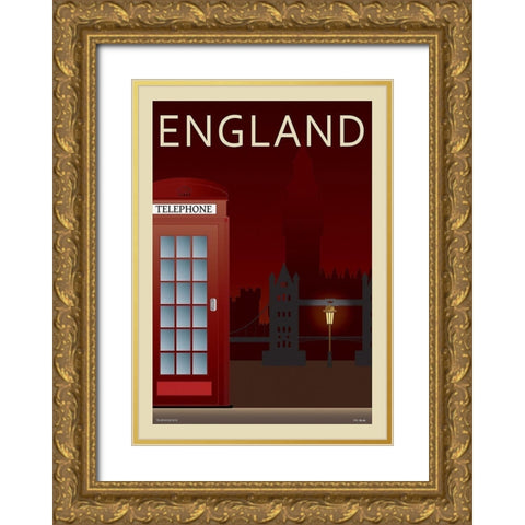 Telephone Box Gold Ornate Wood Framed Art Print with Double Matting by Incado