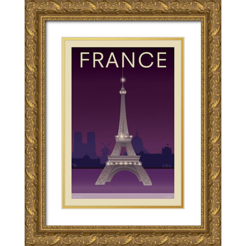 Eiffel Tower Gold Ornate Wood Framed Art Print with Double Matting by Incado