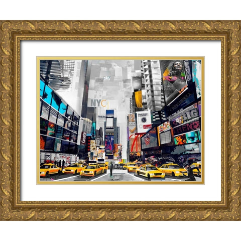 Times Square Gold Ornate Wood Framed Art Print with Double Matting by Grey, James