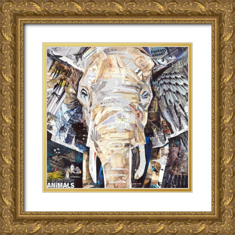 Elephants Gaze Gold Ornate Wood Framed Art Print with Double Matting by Grey, James