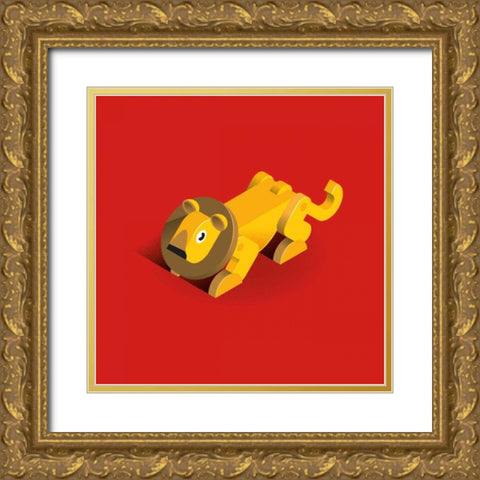 Lion Gold Ornate Wood Framed Art Print with Double Matting by Jensen, Bo Virkelyst