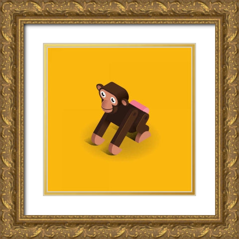 Monkey Gold Ornate Wood Framed Art Print with Double Matting by Jensen, Bo Virkelyst