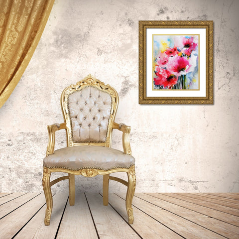 Summer Poppies II Gold Ornate Wood Framed Art Print with Double Matting by Johannesson, Karin
