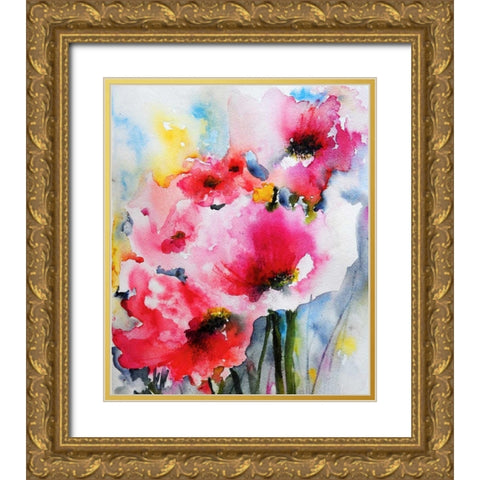 Summer Poppies II Gold Ornate Wood Framed Art Print with Double Matting by Johannesson, Karin