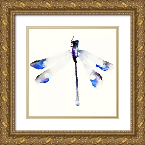 Blue and Violet Dragonfly Gold Ornate Wood Framed Art Print with Double Matting by Johannesson, Karin